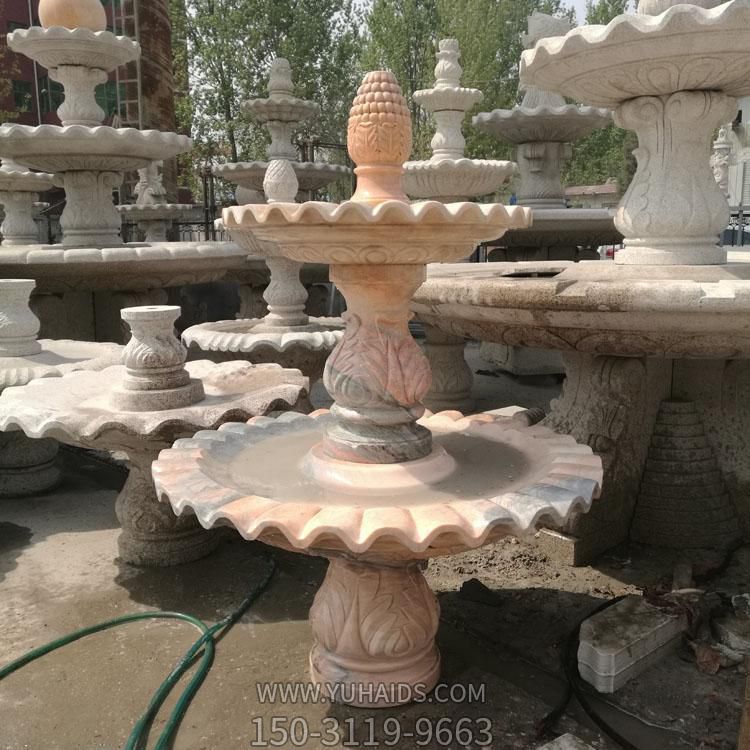 天然石材晚霞红二层欧式流水水钵园林博鱼网页版