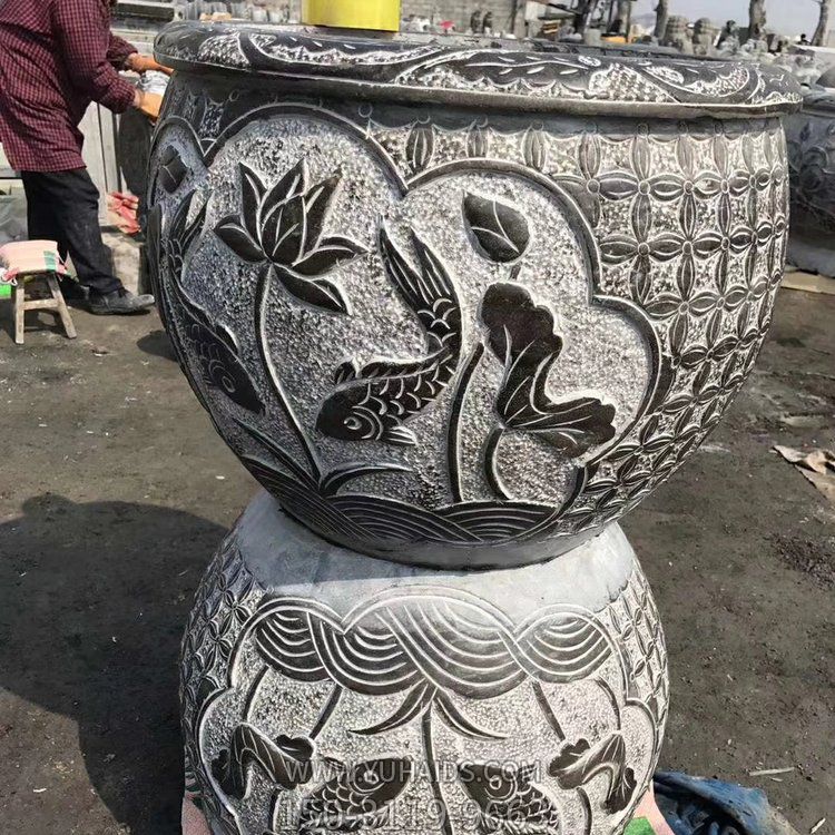 石雕中式园林青石古风鱼缸花盆仿古做旧庭院摆放鱼缸博鱼网页版