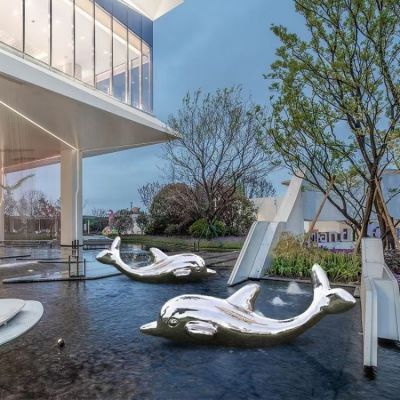 镜面不锈钢户外喷泉水景海豚博鱼网页版