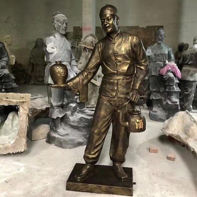 酒文化玻璃钢仿铜拿酒的人物景观博鱼网页版