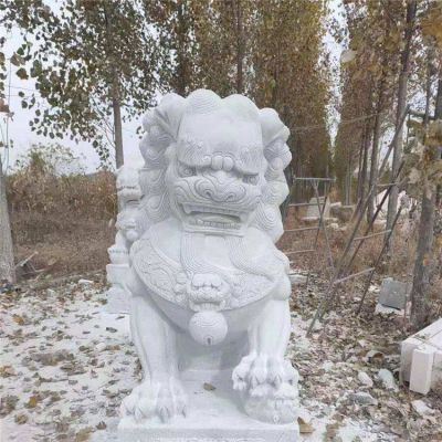 景点门口摆放大理石雕刻狮子门墩镇宅辟邪