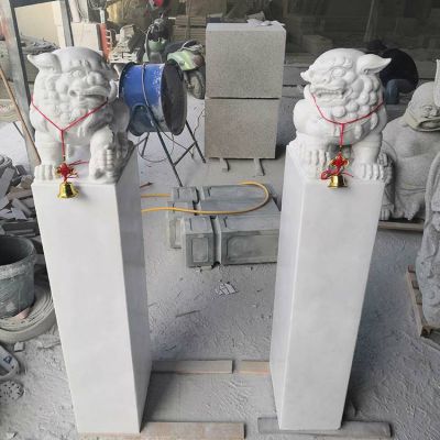 庭院装饰工艺品摆件汉白玉拴马柱石雕可爱小狮子拴马桩博鱼网页版