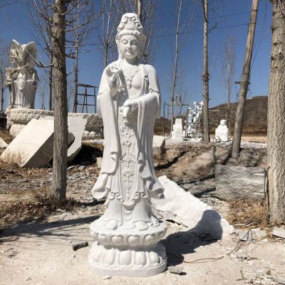 大理石浮雕 汉白玉观音站姿神像 寺庙摆件