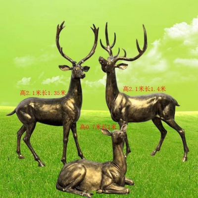 园林户外草坪摆放玻璃钢仿铜三只鹿景观小品