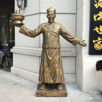 饭店火锅店铺门口迎宾玻璃钢仿铜人物博鱼网页版