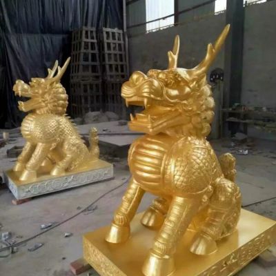 公司酒店不锈钢鎏金一对神兽麒麟博鱼网页版