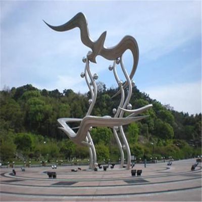 广场摆放抽象不锈钢海鸥飞翔金属景观摆件