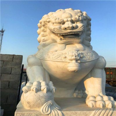 汉白玉浮雕石狮子庭院企业门口园林招财门墩摆件