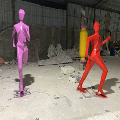 抽象几何不锈钢块面跑步的人物博鱼网页版