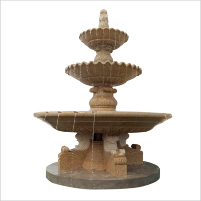 黄锈石三层石雕水钵