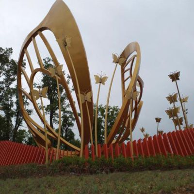 不锈钢镂空抽象大型蝴蝶花园草地摆件博鱼网页版