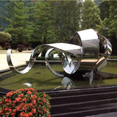小区园林水池摆放不锈钢镜面抽象喷泉博鱼网页版