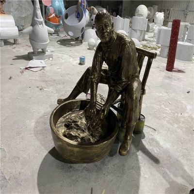 玻璃钢仿铜民俗小品洗衣服人物博鱼网页版