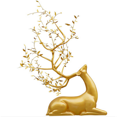 卧姿抬头梅花鹿，树叶修饰创意鹿博鱼网页版