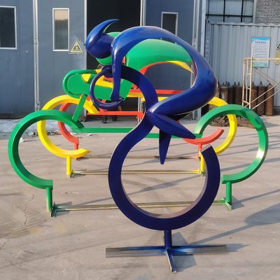 不锈钢抽象骑车运动人物学校广场宣传摆件