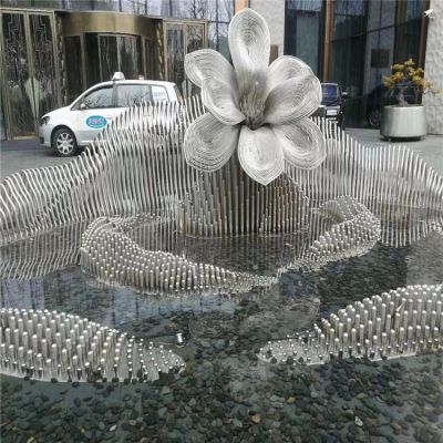 户外广场喷泉水景创意不锈钢荷花摆件