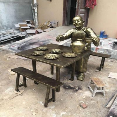 户外园林玻璃钢仿铜吃火锅的人物博鱼网页版摆件