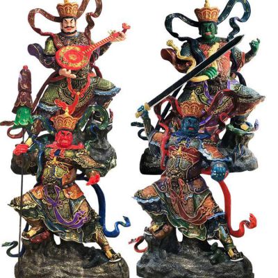 寺庙摆放玻璃钢仿铜彩绘四大天王雕像