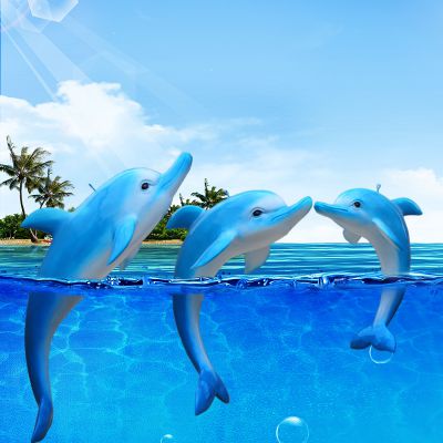 水中三只蓝色玻璃钢海豚博鱼网页版