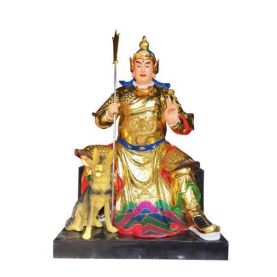 寺庙大型玻璃钢喷金彩绘二郎神