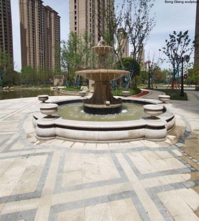 小区花园摆放黄锈石喷泉流水景观博鱼网页版