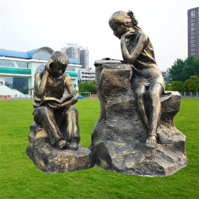 校园广场玻璃钢仿铜看书的儿童博鱼网页版