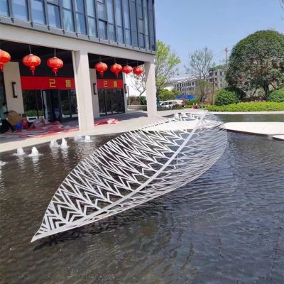 酒店广场不锈钢镂空创意喷泉水景大型树叶摆件