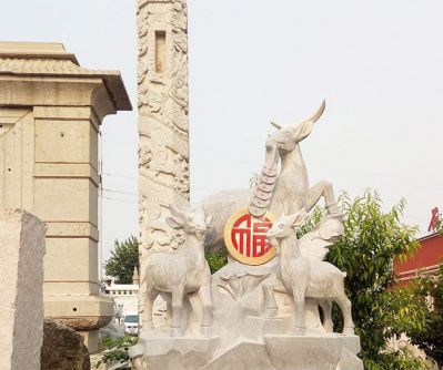 广场汉白玉石雕浮雕吉祥招财三阳开泰博鱼网页版