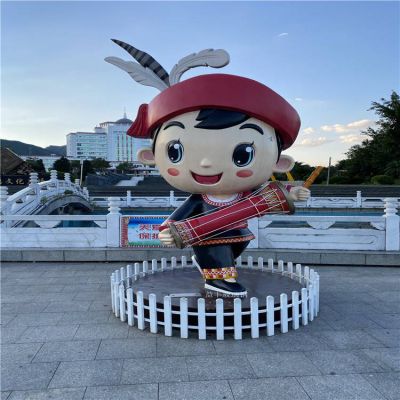 城市文化广场摆放玻璃钢彩绘卡通少数民族人物博鱼网页版