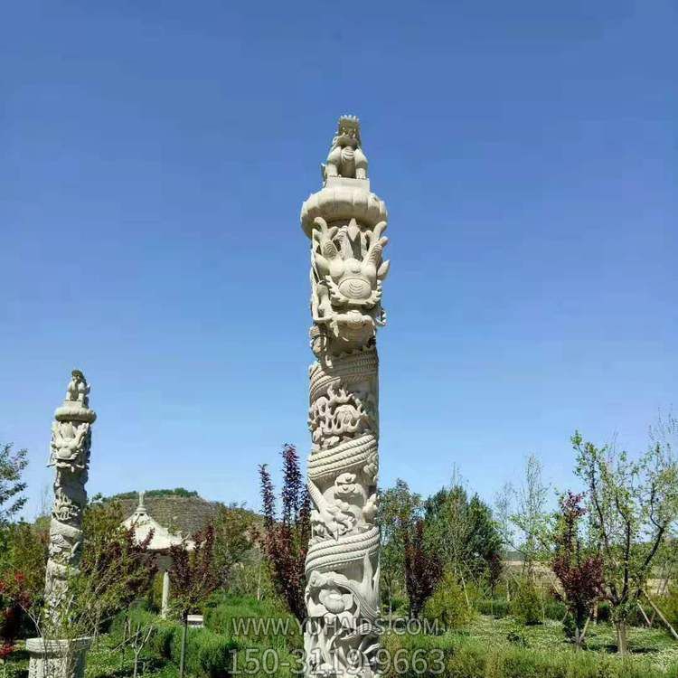 景区户外摆放汉白玉雕刻龙盘石柱博鱼网页版