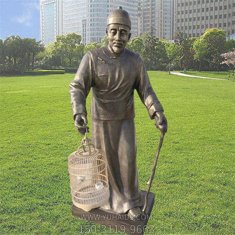 玻璃钢仿铜遛鸟民俗人物公园景观博鱼网页版