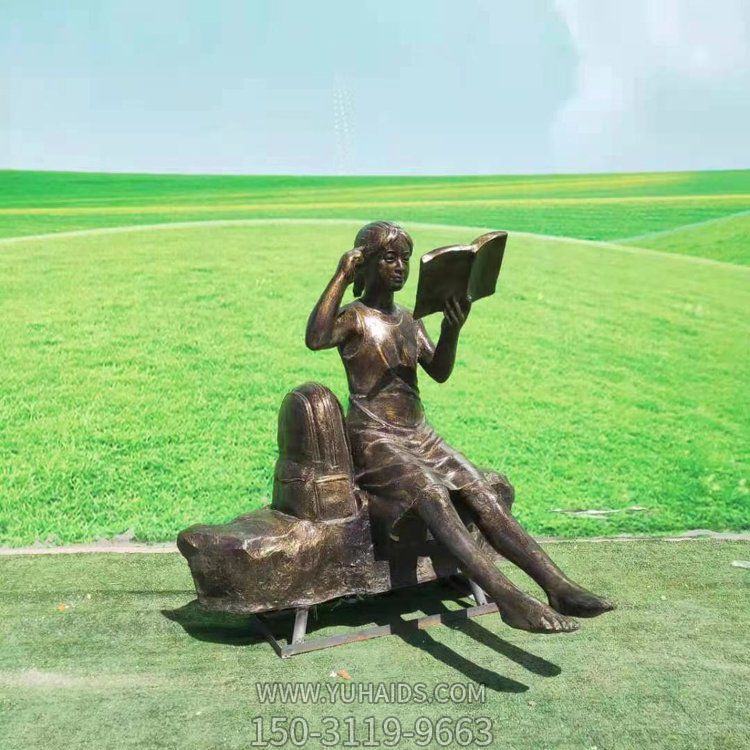校园广场玻璃钢仿铜看书女孩景观博鱼网页版