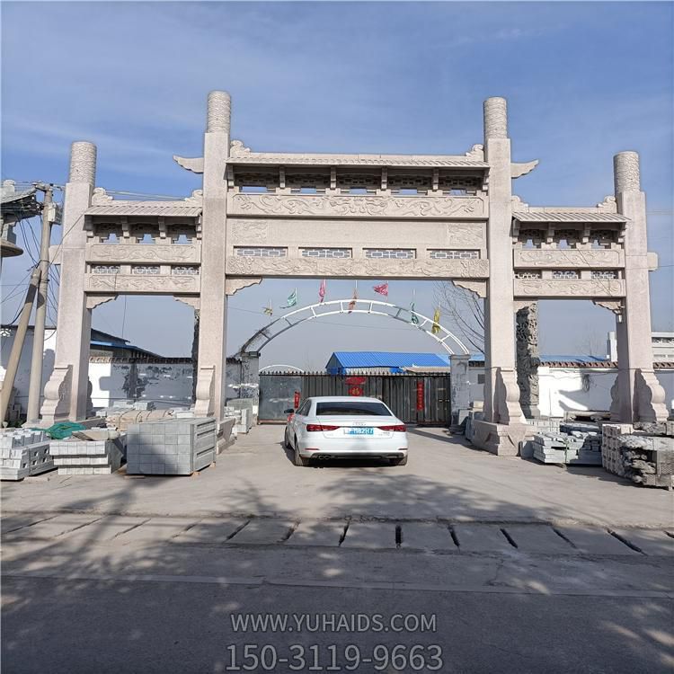 大理石雕刻新中式三门楼石牌坊博鱼网页版