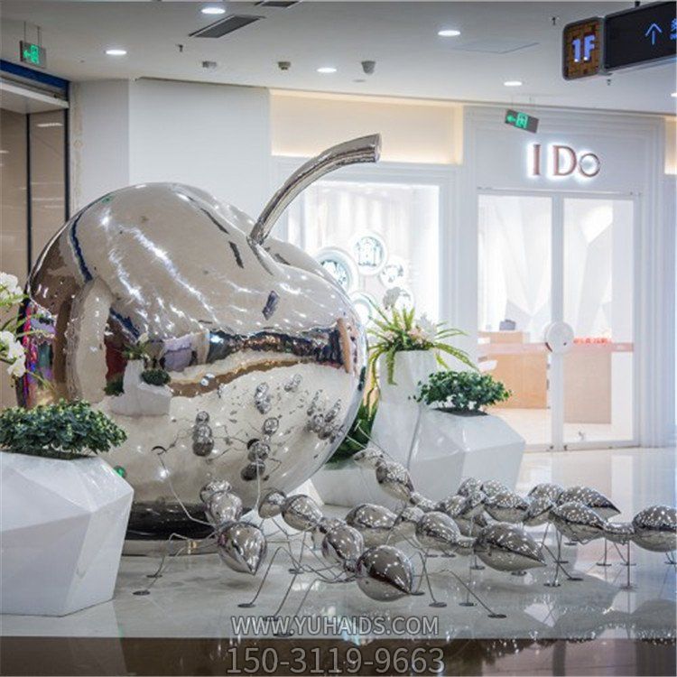 镜面不锈钢户外公园蚂蚁觅食苹果博鱼网页版摆件