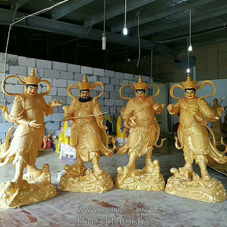 寺院摆放玻璃钢喷金仿铜四大天王神像博鱼网页版