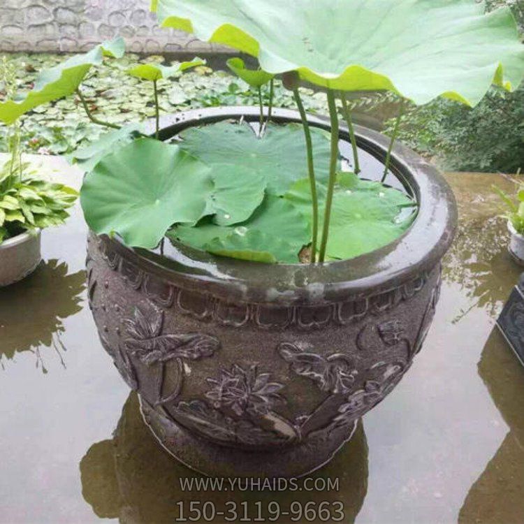 青石仿古石鱼缸 庭院别墅家用石雕花盆摆件 博鱼网页版