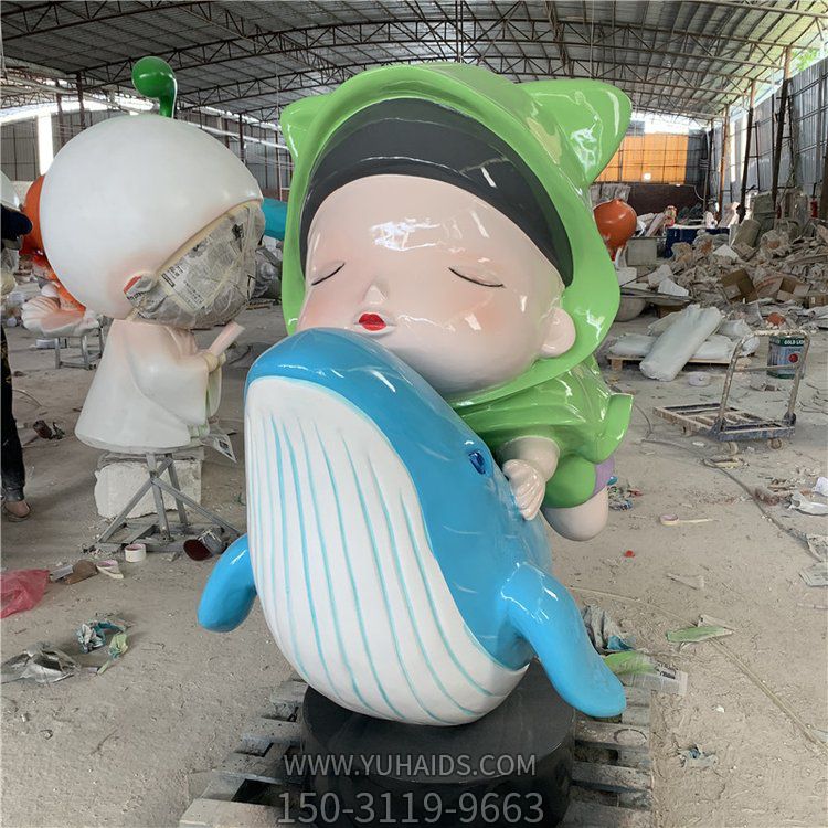 玻璃钢树脂卡通景观摆件创意骑着鲸鱼的人物景观博鱼网页版