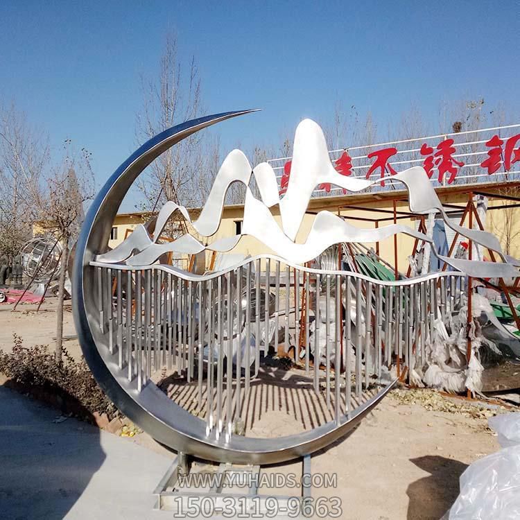 不锈钢抽象月亮假山小区水池景观博鱼网页版摆件