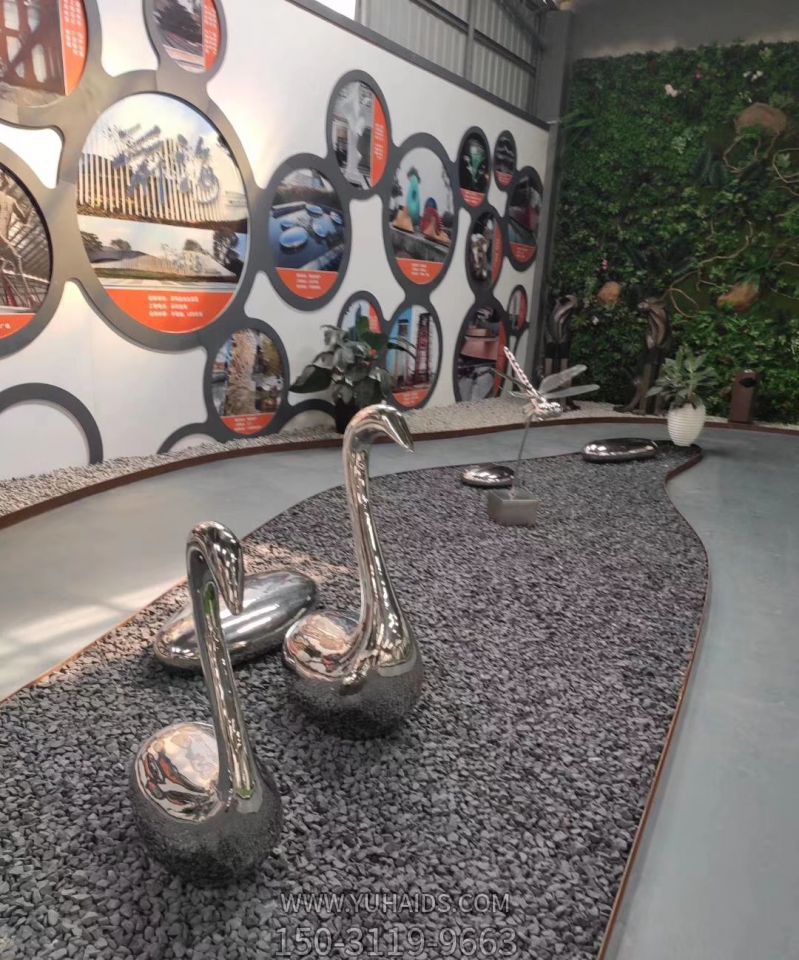 室内不锈钢白钢镜面抽象美陈装饰品天鹅博鱼网页版