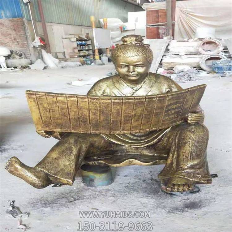 广场校园绿地摆放玻璃钢仿铜古代坐姿看书儿童人像博鱼网页版