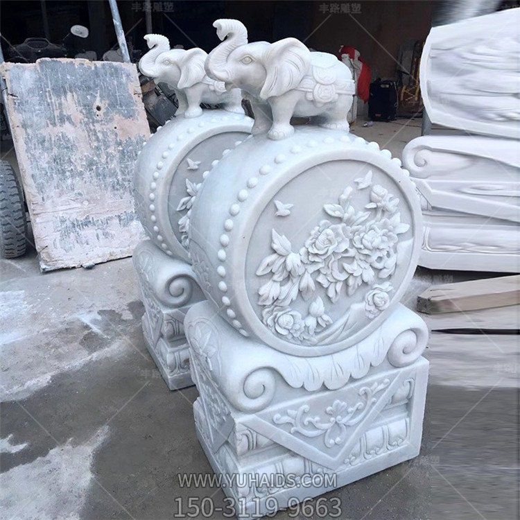 天然石材雕刻小象抱鼓石庭院摆放招财镇宅门墩博鱼网页版