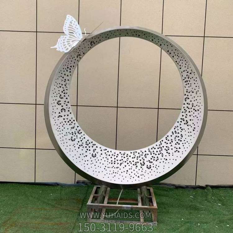 几何镂空发光照明不锈钢圆环  户外公园摆件博鱼网页版