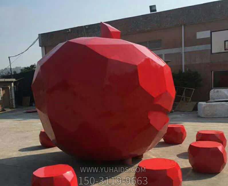 凳子博鱼网页版-大型广场摆放不锈钢几何苹果造型景观坐凳博鱼网页版
