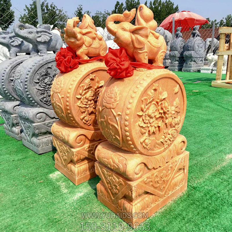晚霞红大象富贵满堂石鼓 家用庭院门口装饰摆件抱鼓石博鱼网页版