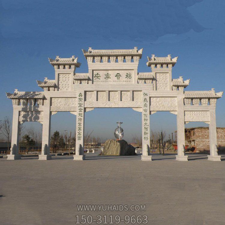 广场装饰摆放汉白玉雕刻五门楼石牌坊博鱼网页版