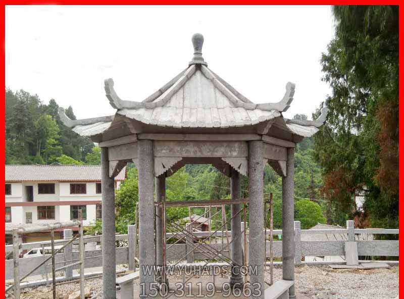 村庄河道边摆放砂岩六角仿古建凉亭博鱼网页版