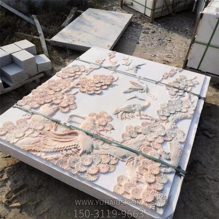 浮雕凤凰花朵大理石石雕庭院照壁壁画博鱼网页版