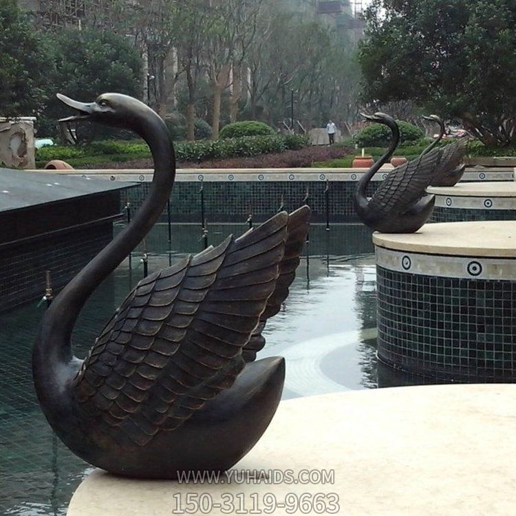 小区绿化喷泉摆放玻璃钢仿铜天鹅喷水博鱼网页版