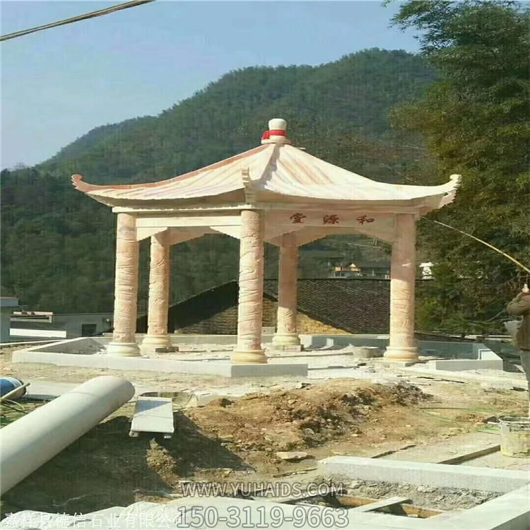 晚霞红大理石石雕户外大型凉亭景观摆件博鱼网页版