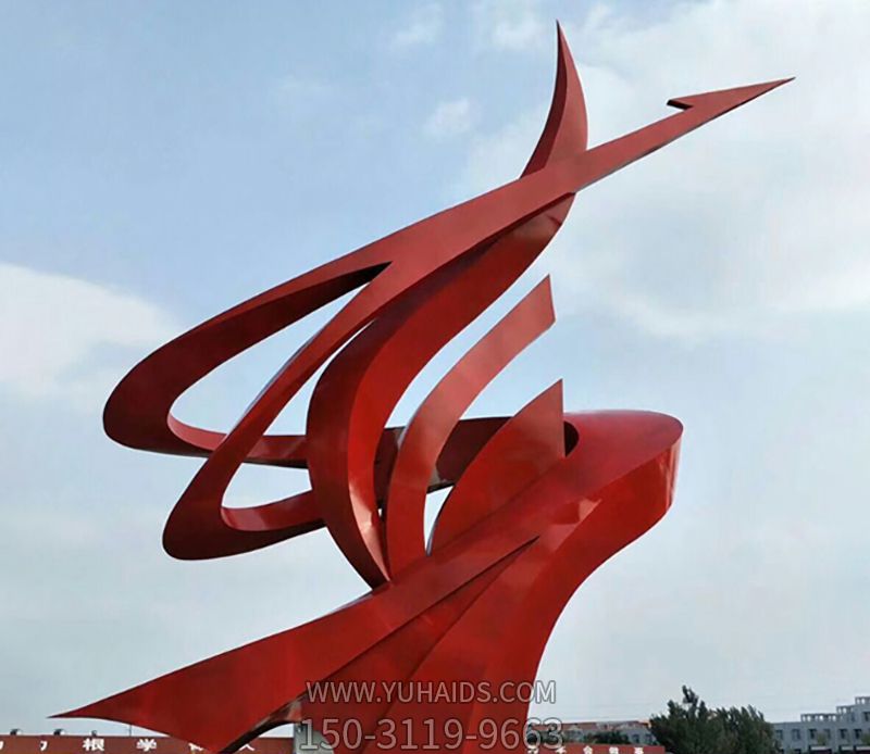 户外商场大型红色不锈钢飘带博鱼网页版